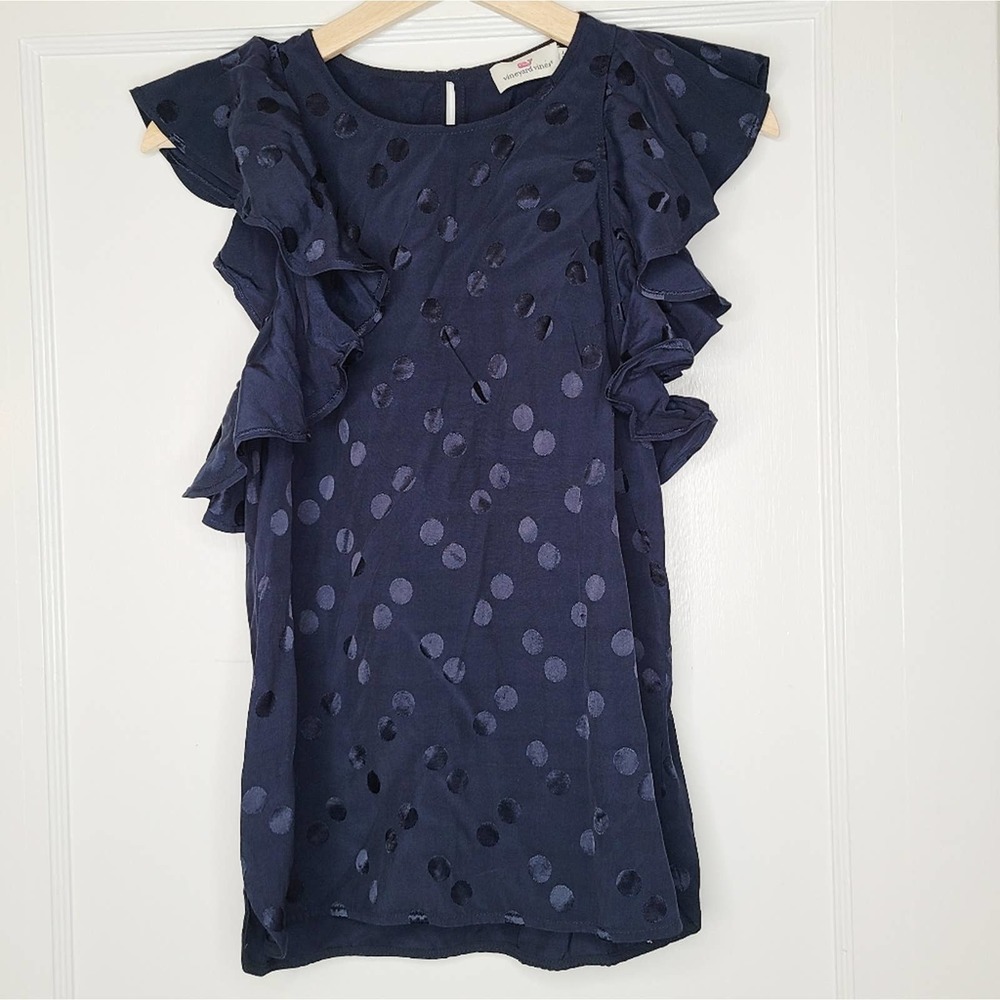 Vineyard Vines Polka Dot Navy Flutter Sleeve Top